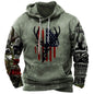 Men's Hooded Sweatshirt American Flag Print Long Sleeve Pullover Sweatshirt Vintage Tribal Aztec Graphic Hoodie Tops