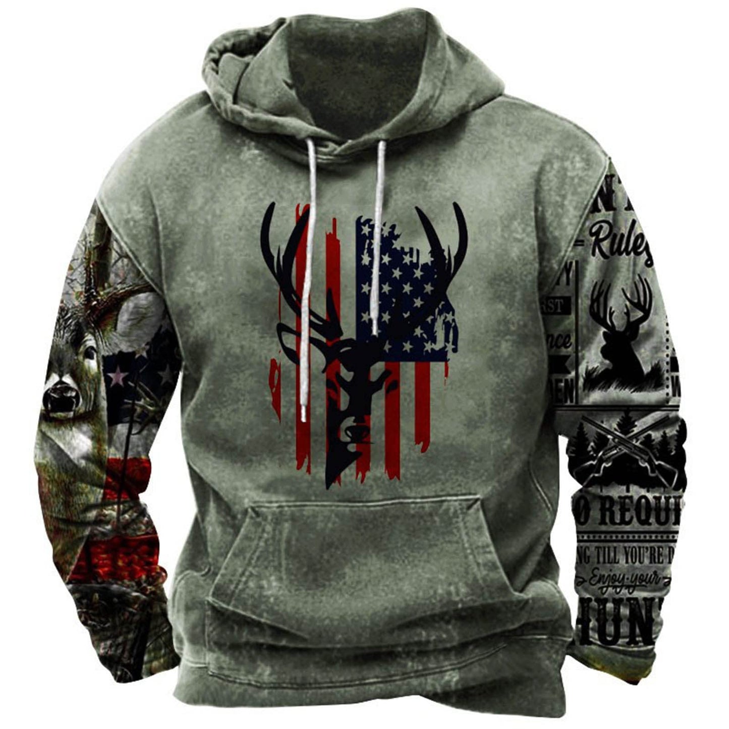 Men's Hooded Sweatshirt American Flag Print Long Sleeve Pullover Sweatshirt Vintage Tribal Aztec Graphic Hoodie Tops