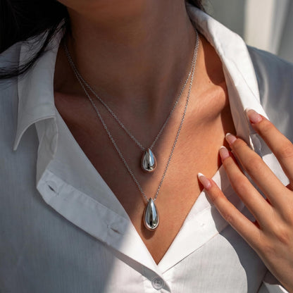 Dainty Gold Layered Necklaces for Women Chunky 14K Gold Plated Teardrop Pendant Necklace Trendy Simple Jewelry Gifts for Women