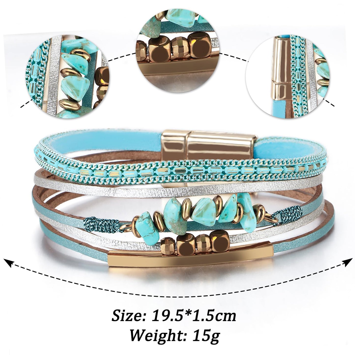 Fesciory Leather Wrap Bracelets for Women, Boho Western Layered Jewelry | Layered leather cuff bracelets, Easy on and off, Boho western style, Daily wear, Gift for women