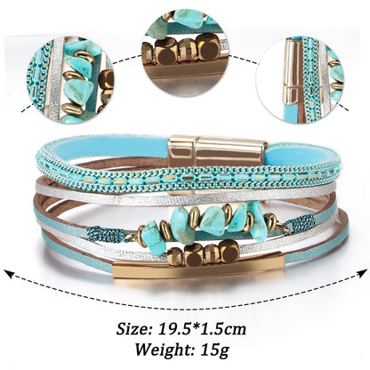 Fesciory Leather Wrap Bracelets for Women, Boho Western Layered Jewelry | Layered leather cuff bracelets, Easy on and off, Boho western style, Daily wear, Gift for women