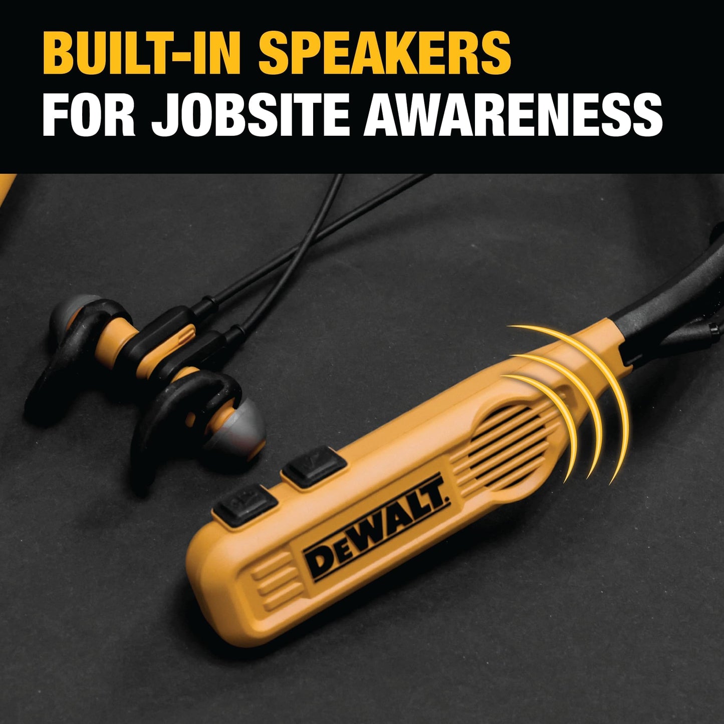 DEWALT Heavy Duty Black Edition 2-in-1 Neckband Bluetooth Headphones w/Built-in Speakers, Jobsite Wearable Speaker & Around Neck, Wireless Headset, 60+ Hrs Hands-Free Music & Calls, Carry Pouch