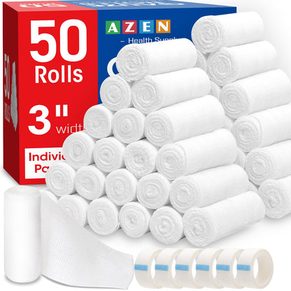 AZEN 25 Pack Gauze Rolls Bandages, 3 in x 4.1 Yards, Premium Medical Supplies & First Aid Supplies, Bandage Wrap Vet Wrap, Mummy Wraps