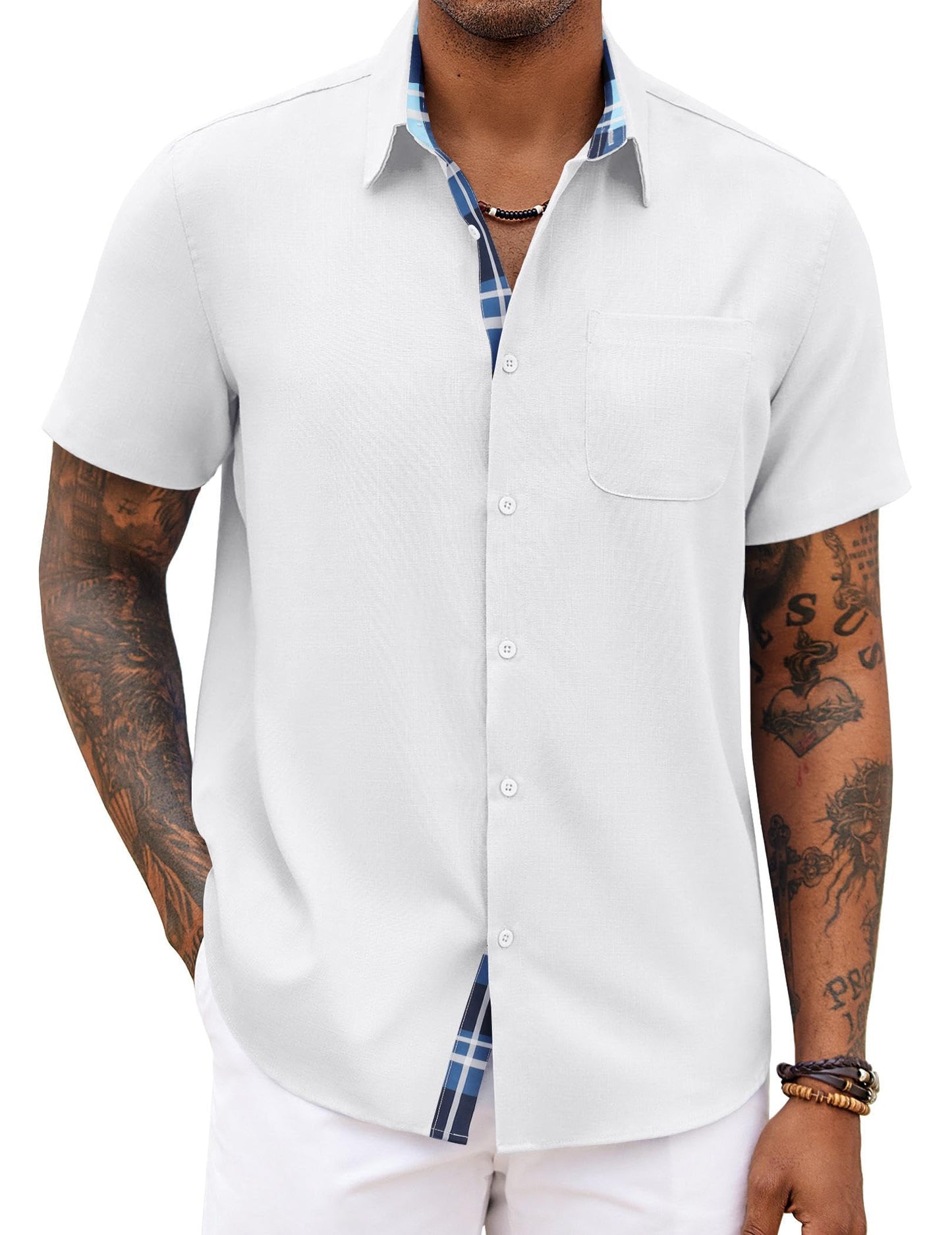 COOFANDY Men's Button Down Shirts Short Sleeve Casual Summer Beach Vacation Wedding Shirt with Pocket