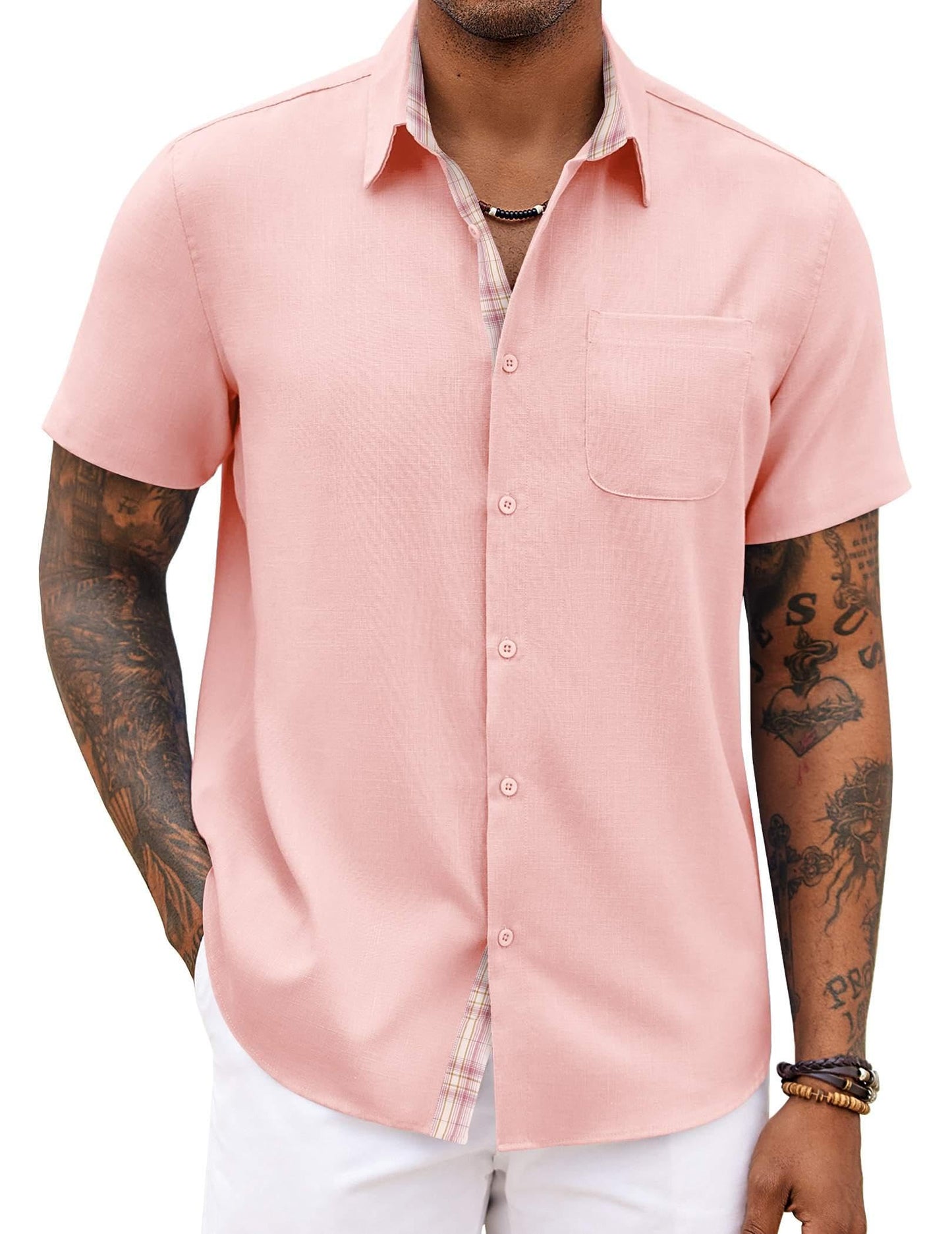 COOFANDY Men's Button Down Shirts Short Sleeve Casual Summer Beach Vacation Wedding Shirt with Pocket