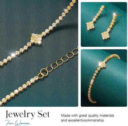Aukmla Rhinestones Bridal Wedding Jewelry Sets Sparkly Necklace Earrings Bracelet Set Prom Formal Jewelry for Brides and Women