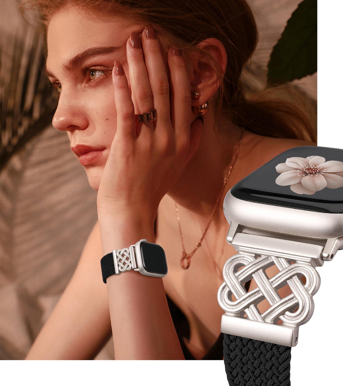 TOYOUTHS Braided Magnetic Band Compatible with Apple Watch Bands 38/40/41/42/44/45/46/49mm Women Men, Dressy Celtic Metal Stretchy Elastic Strap for iWatch Series 11 10 9 8 7 6 5 4 SE/Ultra 3 2 1