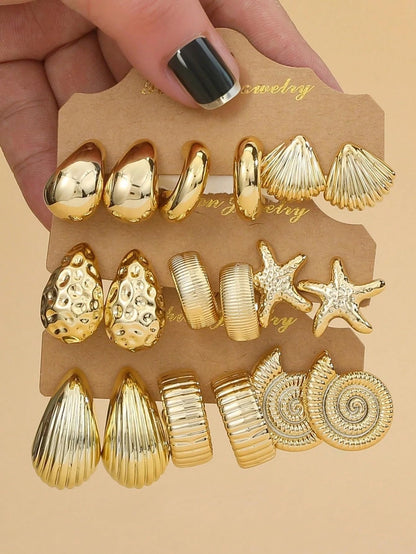 12 Pairs Chunky Gold Hoop Earrings for Women Trendy, Gold Plated Lightweight Hypoallergenic Stack, Thick Open Twisted Huggie Hoops Earring Set
