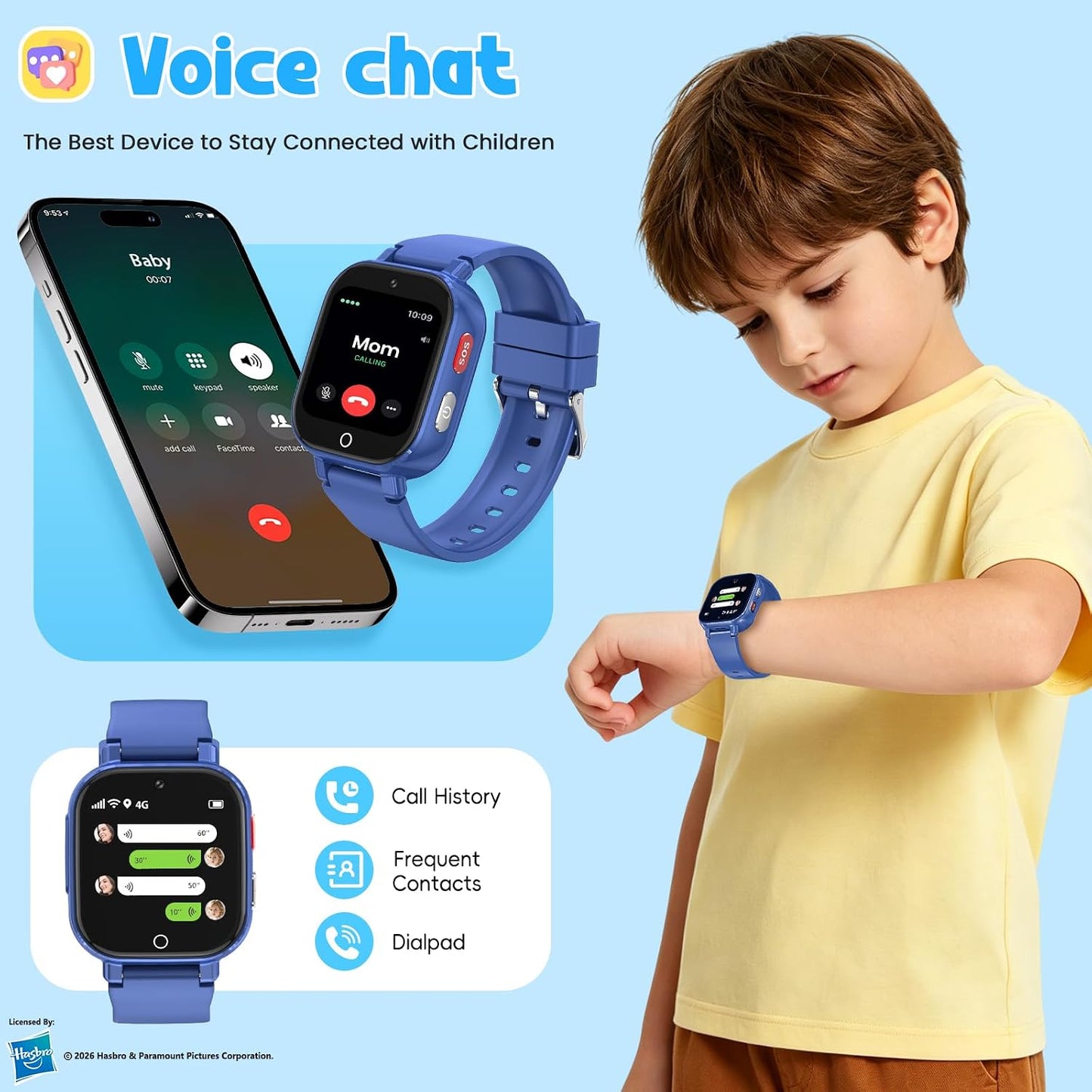 Smart Watch for Kids, 4G Kids Smartwatch with GPS Tracker Calling (Blue) | WIFI/Voice/Video Chat/SOS/SMS-receiving IP68 Waterproof Pedometer Camera Alarm Safe Zone Smartwatch Gift for Boys Girls 4-12