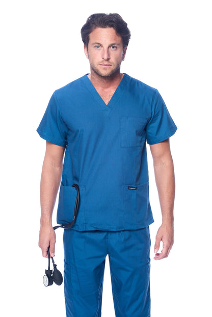Dagacci Medical Uniform® Men's V-Neck Cargo Scrubs | Cotton Blend, Matching Top and Cargo Pants Set, 8 Pockets, Elastic Drawcord Waistband, for Men in Healthcare