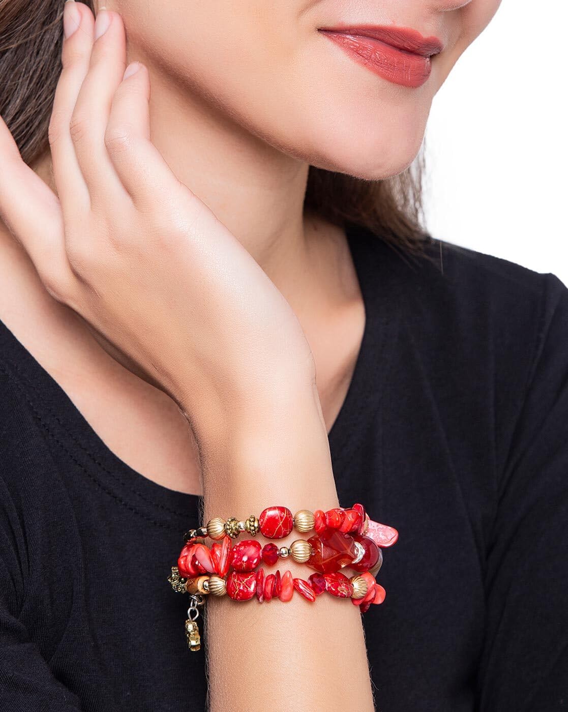 Women Beaded Bracelet Set | Colorful Boho Stackable Trendy Design with Crystal Accents Multilayer Bangle Bracelet | Fashion Stretch Braclets Jewelry for Women