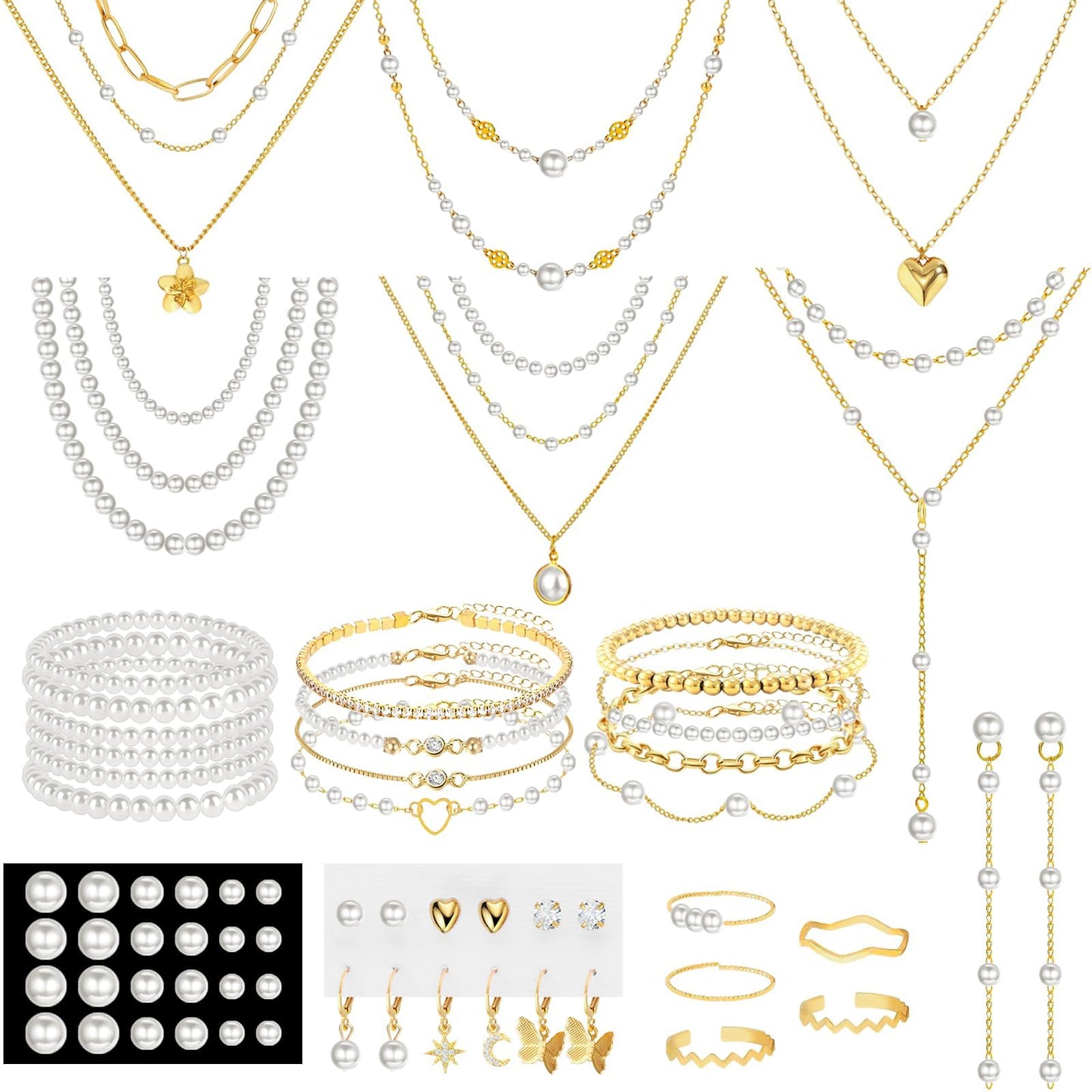NEWITIN 69 Pieces Gold Jewelry Set for Women Fashion Costume Jewelry Gold Plated Necklace Bracelet Earrings Set for Women