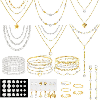 NEWITIN 69 Pieces Gold Jewelry Set for Women Fashion Costume Jewelry Gold Plated Necklace Bracelet Earrings Set for Women