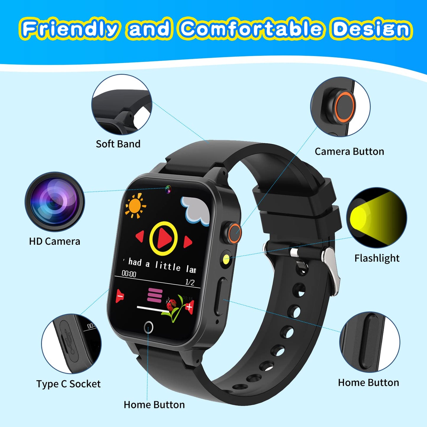 Kids Smart Watch Gift for Girls Age 5-12, 39 Games HD Touch Screen Watches with Video Camera Music Player Pedometer Flashlight 12/24 hr Educational Toys Birthday Gifts for Girls Ages 7 8 9 10