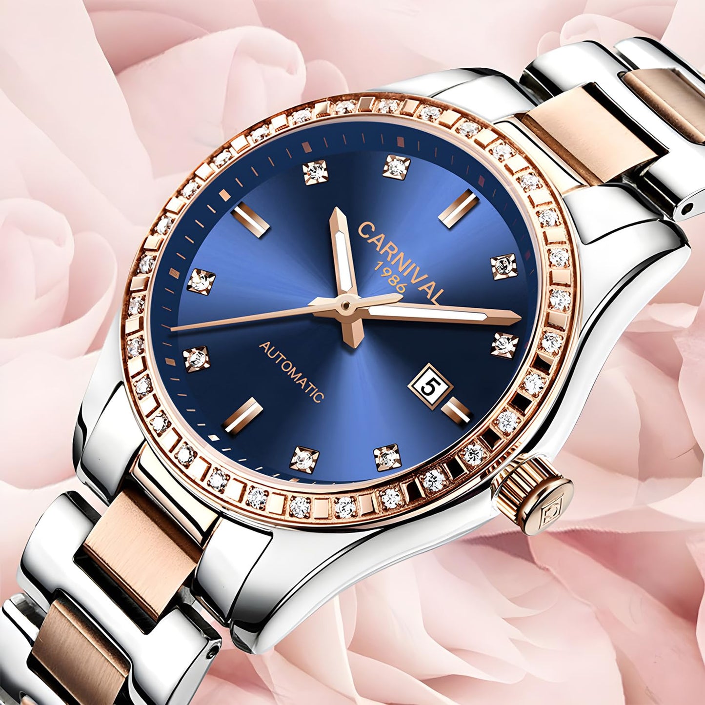 LOREO Women's Automatic Watch Diamond-Accented Dress Watch for Women Self-Winding Mechanical Watch with Sapphire Crystal Stainless Steel Two-Tone Bracelet 33MM Elegant Wrist Watch