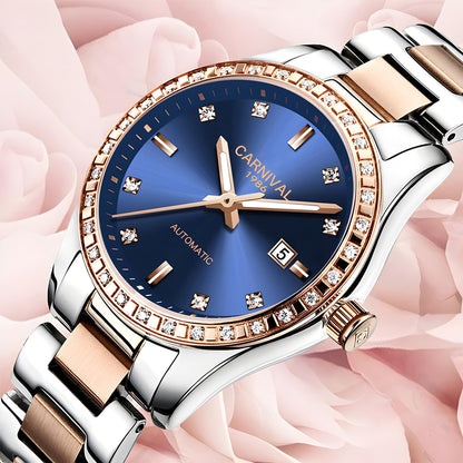 LOREO Women's Automatic Watch Diamond-Accented Dress Watch for Women Self-Winding Mechanical Watch with Sapphire Crystal Stainless Steel Two-Tone Bracelet 33MM Elegant Wrist Watch
