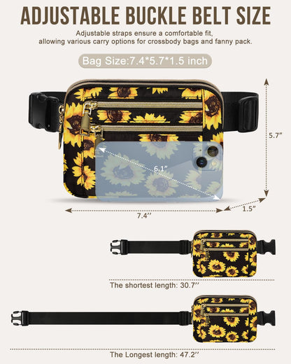 Capolo Fanny Packs for Women Fashion Waist Packs Bag with Adjustable Strap and 4 Zipper Pockets Waterproof Everywhere Crossbody Belt Bag for Workout Running Travelling(Black)