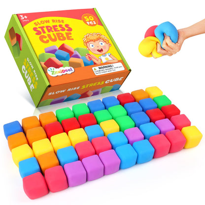 24 Pack Slow Rising Stress Cube, Large Size Dough Stress Balls Fidget Toys for Stress Relief, Pull Stretch Fidgets for Classroom Prize Box Toys, Classroom Reward for Student