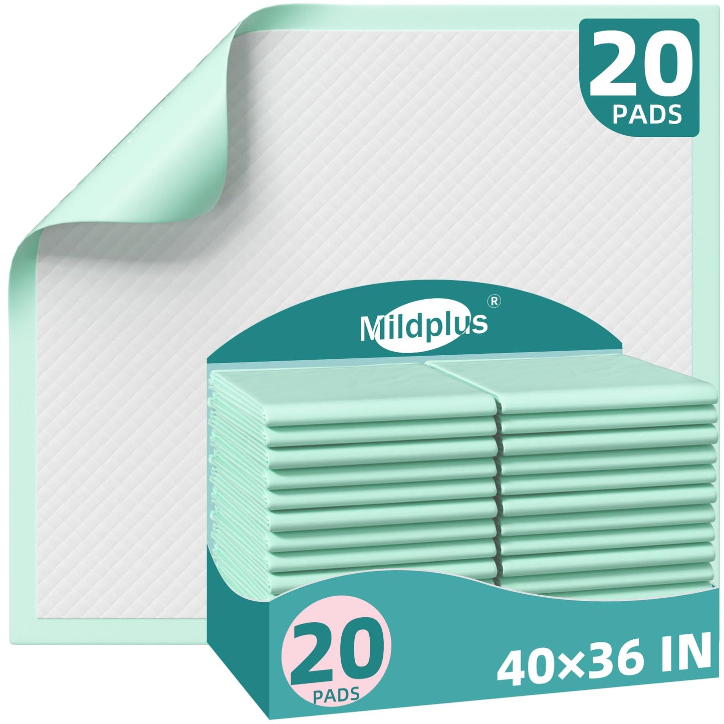 MILDPLUS Disposable Bed Pads 40"X40" 50pcs Extra Large Pee Pads for Incontinence 140 Gram Heavy Duty Super Absorbent Underpads Waterproof Chucks Pads for Adults, Elderly or Pets [100x100CM]