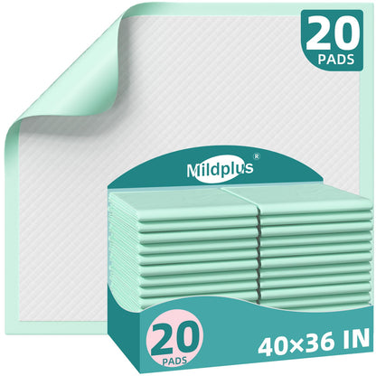 MILDPLUS Disposable Bed Pads 40"X40" 50pcs Extra Large Pee Pads for Incontinence 140 Gram Heavy Duty Super Absorbent Underpads Waterproof Chucks Pads for Adults, Elderly or Pets [100x100CM]