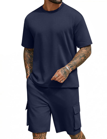 COOFANDY Men's Shirt and Shorts Set 2 Piece Fashion Summer Tracksuits Cotton Oversized T-Shirts Cargo Shorts Outfits