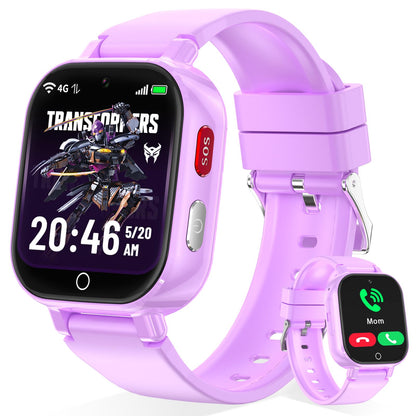 Transformers 4G Kids Smart Watch Phone, GPS, Video Call, Waterproof - Pink | Smartwatch for Boys Girls Ages 4-12, Class Mode, SOS, Camera, Alarm, Touch Screen, Gifts with Bonus Woven Strap & SIM Card