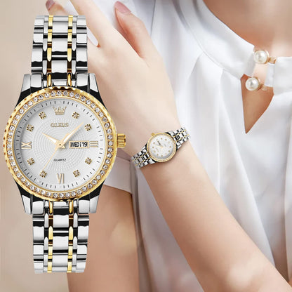 OLEVS Watches Women with Date Silver Stainless Steel Luxury Ladies Watches with Small Writs Diamond Watches for Women Waterproof Elegant Dress Quartz Analog Women's Wrist Watches Reloj de Mujer