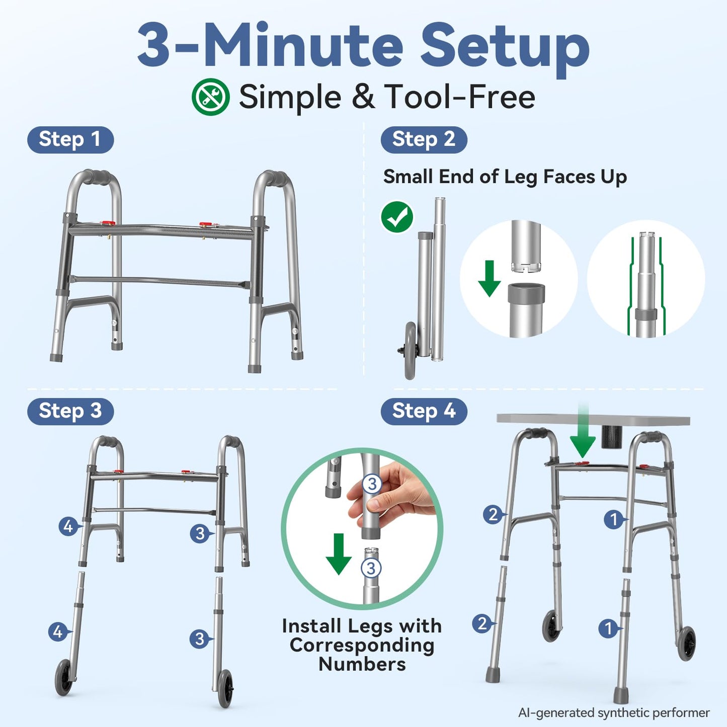 Loyoda Folding Walker with 2 Skis and 5" Wheels, Lightweight Walkers for Seniors and Adults, Supports Up to 350 Pounds, Adjustable Height, Compact Standard Walker, Black