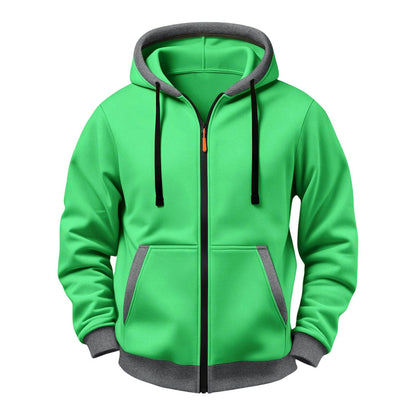 JOAU Men Casual Heavyweight Zip Long Sleeve Hooded Sweatshirt with Pockets | Fall Winter Thickened Warm Fashion Tops for Baggy Sweat Running Trendy Comfy Outdoor Travel Vacation Wear