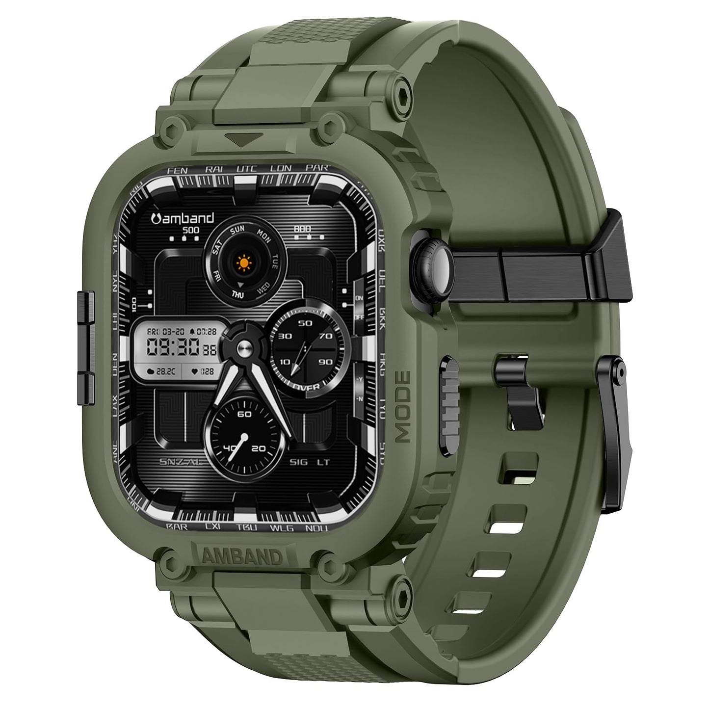 amBand Bands Compatible with Apple Watch 9/8/7 45mm, M1 Sport Series Rugged Case Protective Cover for iWatch 6/SE (3/2/1)/5/4/3 44mm Men Green