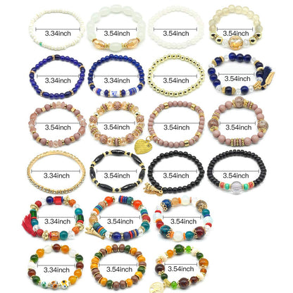 Bohemian Bracelet Sets for Women - 6 Sets Stackable Stretch Bracelets Multi-color Boho Jewelry for Women Hippie Bracelets Dainty Jewelry