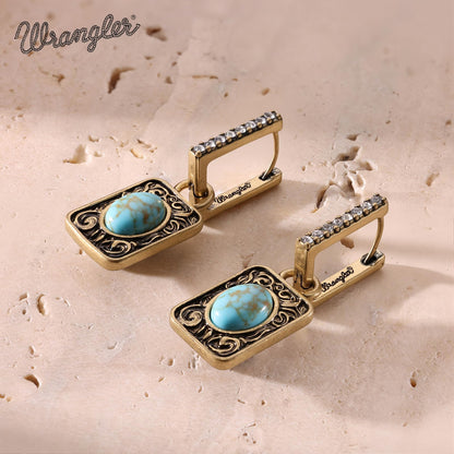Wrangler Couture Turquoise Jewelry for Women, Square Turquoise Earrings | 14K Gold & Silver Plating, Western Jewelry, Western Country Earrings with Gift Box