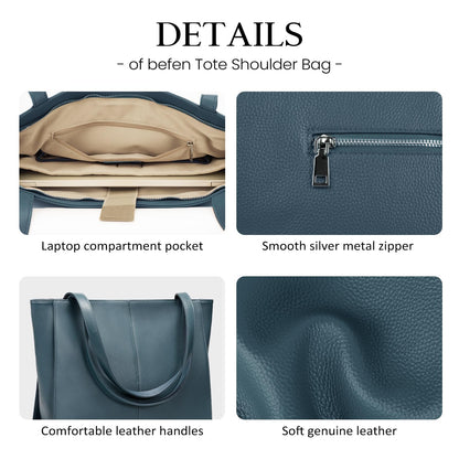 befen Genuine Leather Tote Bag for Women Work, Women's Leather Shoulder Bags Purses Satchel Handbags with Laptop Compartment