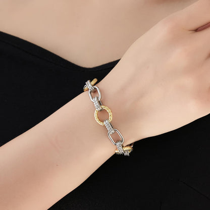 Mytys Chunky Chain Link Bracelet Two-Tone Mixed Metal Textured Toggle Clasp Statement Bangle Bracelet Jewelry for Women Fashion