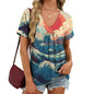 domirica Japanese Print Blouse Women V Neck Short Sleeve Lightweight Breathable Summer Casual Soft Comfy Tops 2026
