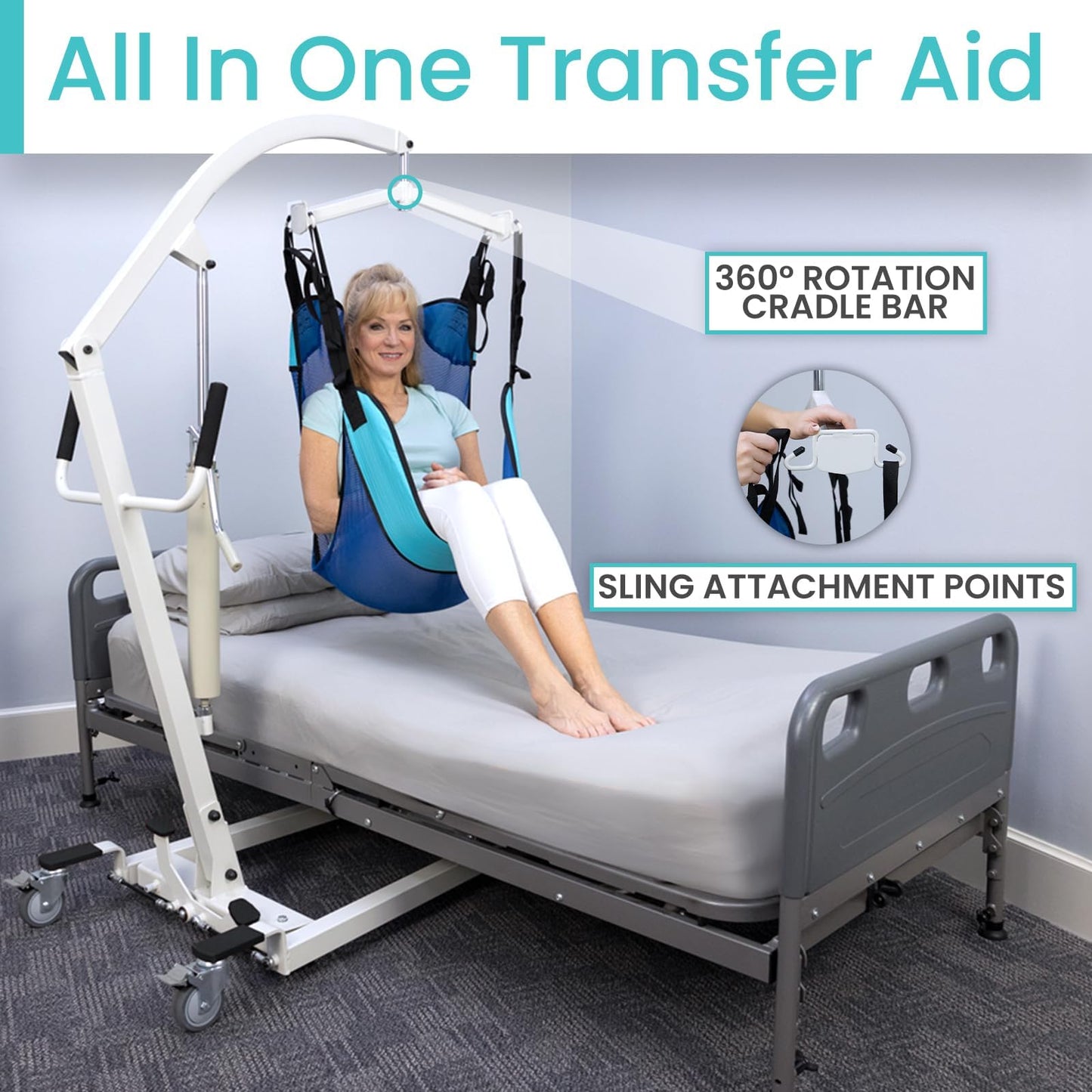 Vive Hydraulic Patient Lift for Home Use with Sling - Portable, Medical Patient Transfer Lift System - Sit to Stand Lift Assist for Elderly - Floor & Fall Elderly Lift - for Car, Wheelchair & Bed