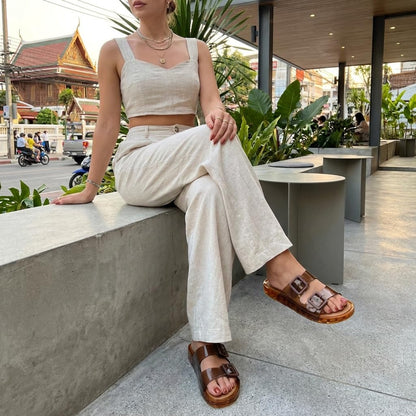 CUSHIONAIRE Pool Slides for Women Water Resistant Double Buckle Adjustable Slip-On Womens Sandals for Beach Shower Casual Wear