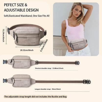Leresas Fanny Packs for Women Vegan Leather Belt Bag Chic Cross Body Waist Pack Waist Purse for Travel Hiking Running Brown