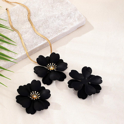 Vintage Flower Necklace Earring Set Gold Snake Chain Necklace Bohemian Red Flowers Choker Necklaces Hypoallergenic Statement Flower Stud Earrings Elegant Bridal Wedding Summer Beach Jewelry