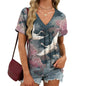domirica Japanese Print Blouse Women V Neck Short Sleeve Lightweight Breathable Summer Casual Soft Comfy Tops 2026