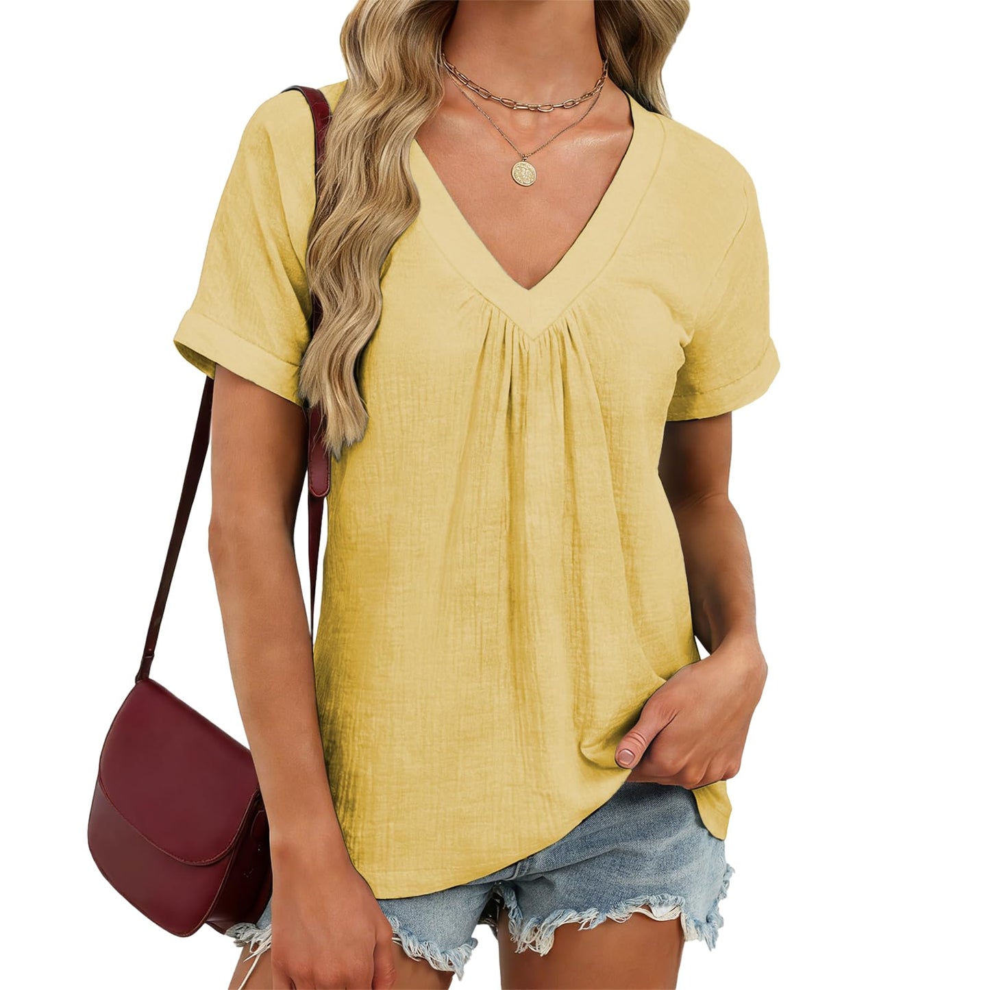 domirica Japanese Print Blouse Women V Neck Short Sleeve Lightweight Breathable Summer Casual Soft Comfy Tops 2026