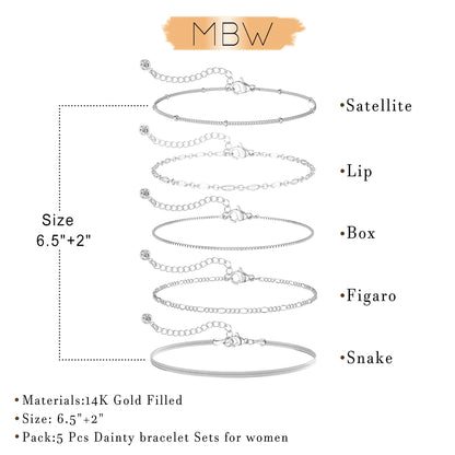 Dainty Simple Gold Bracelets for Women, Stackable Satellite Paperclip Lip Bracelet Set Tiny Lip Dot Chain Box Link for Handmade Gift Minimalist Cute Trendy Jewelry Gold Accessories for Women