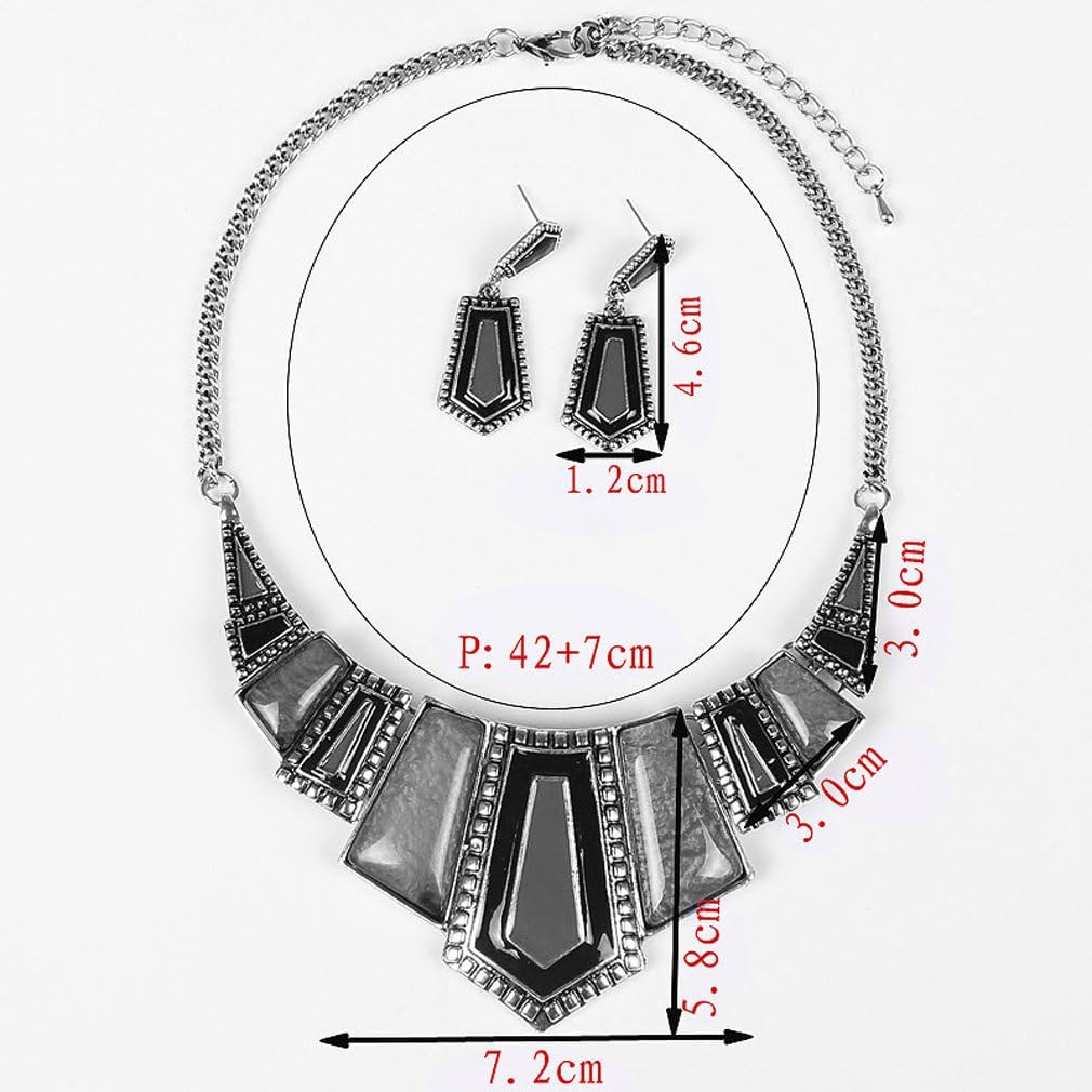YAZILIND Vintage Ethnic Tibetan Silver Irregular Rhinestone Bib Collar Earrings Necklace Jewelry Set