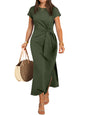 ANRABESS Womens Summer Maxi Dress Casual Crew Neck Tie Waist Split Wrinkle-Free Fit Long Fashion Vacation Dresses 2026 Spring