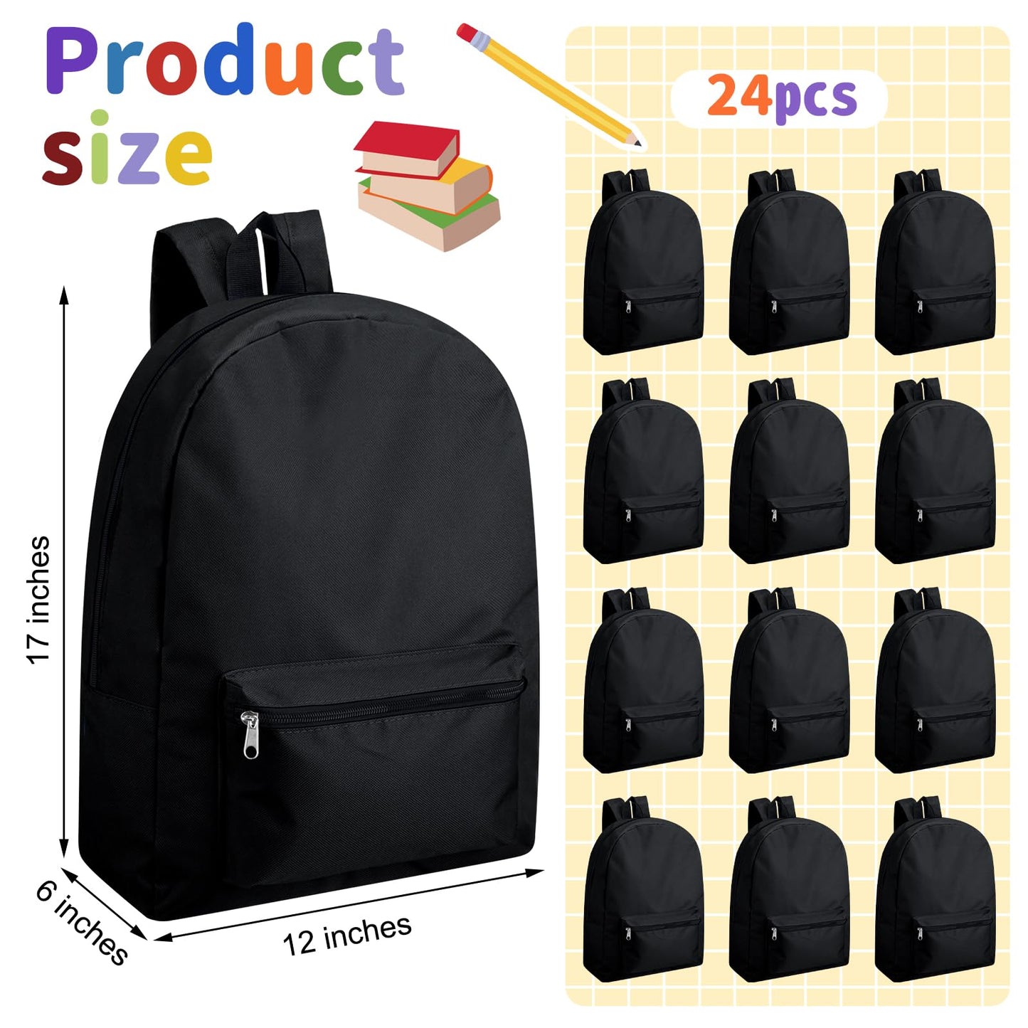 Amylove 12 Pack Backpack in Bulk 17 inch Lightweight Outdoor Travel Bag Classic Bookbags Bulk for Travel Middle High (Colorful,Lovely)