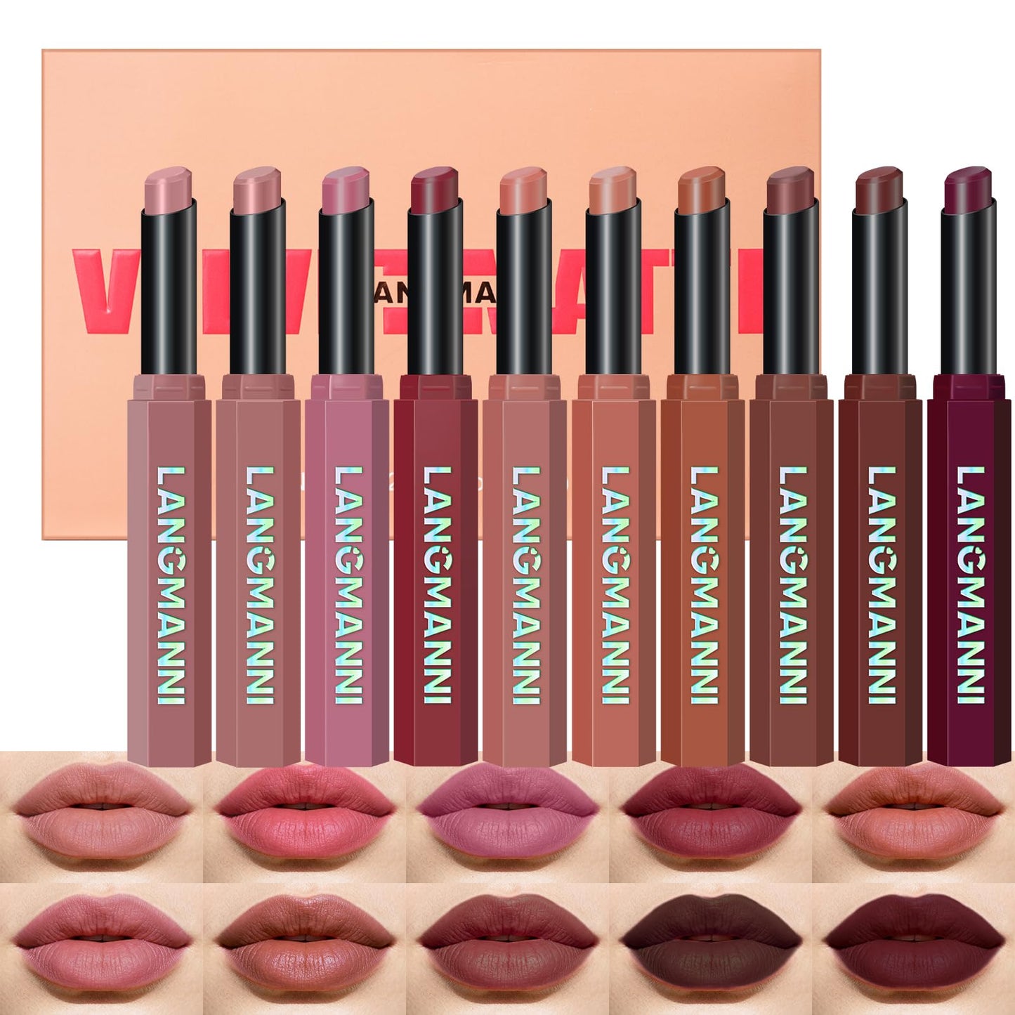 12Pcs Velvet Matte Lipstick Set, Nude to Dark Shades, Long-Lasting,Color A | Highly pigmented matte color, smooth creamy glide, waterproof wear, nude-to-dark tones, ideal for daily makeup or gifting