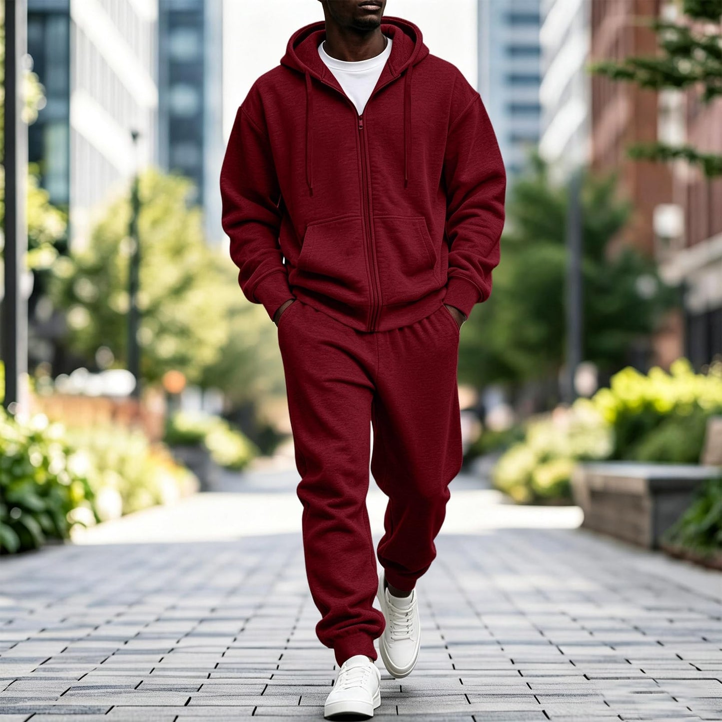Jogger Sweatpants Matching Outfit For Men 2 Piece Sweat Suits Full Zip Up Hooded Tracksuit Soft Fleece Set