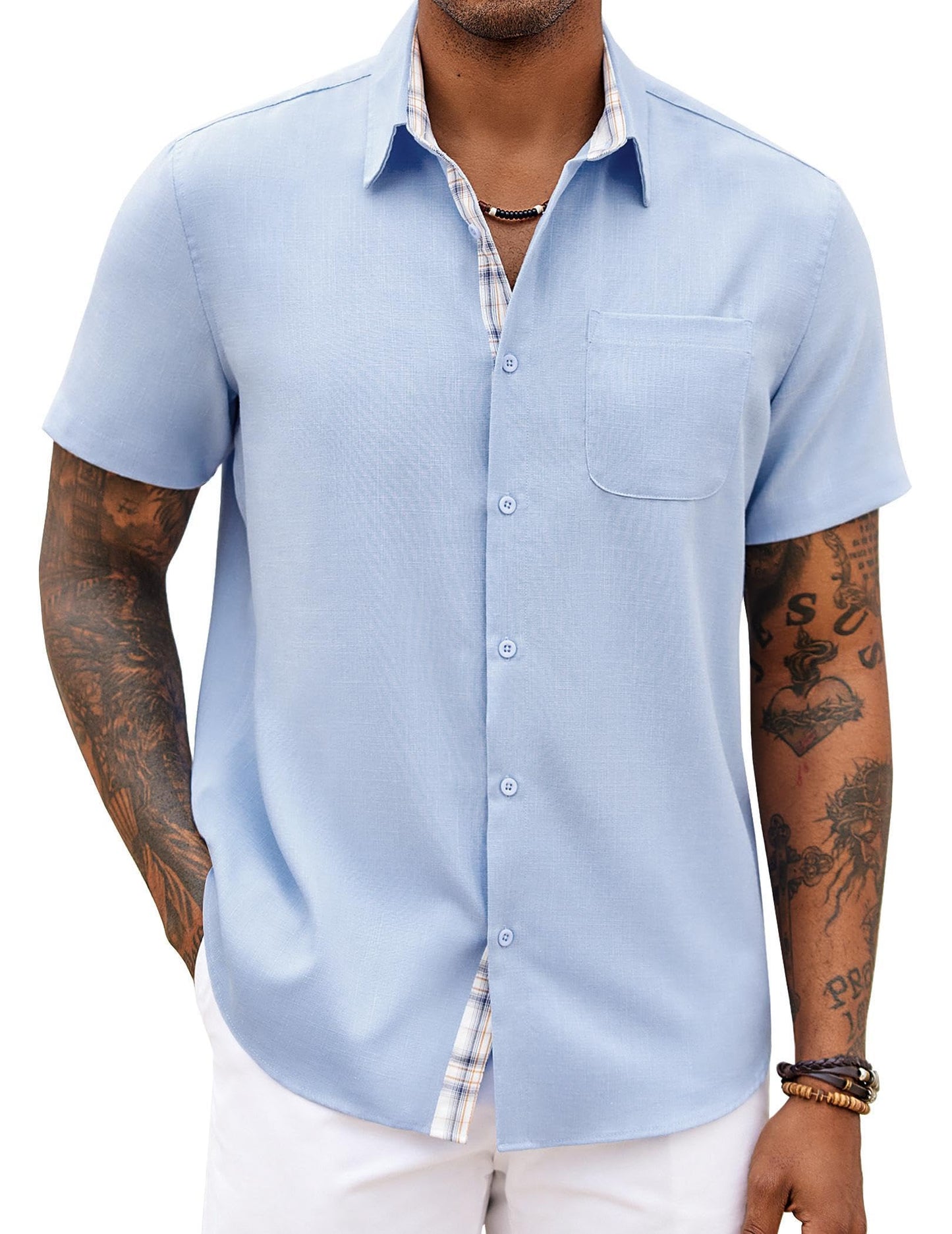 COOFANDY Men's Button Down Shirts Short Sleeve Casual Summer Beach Vacation Wedding Shirt with Pocket