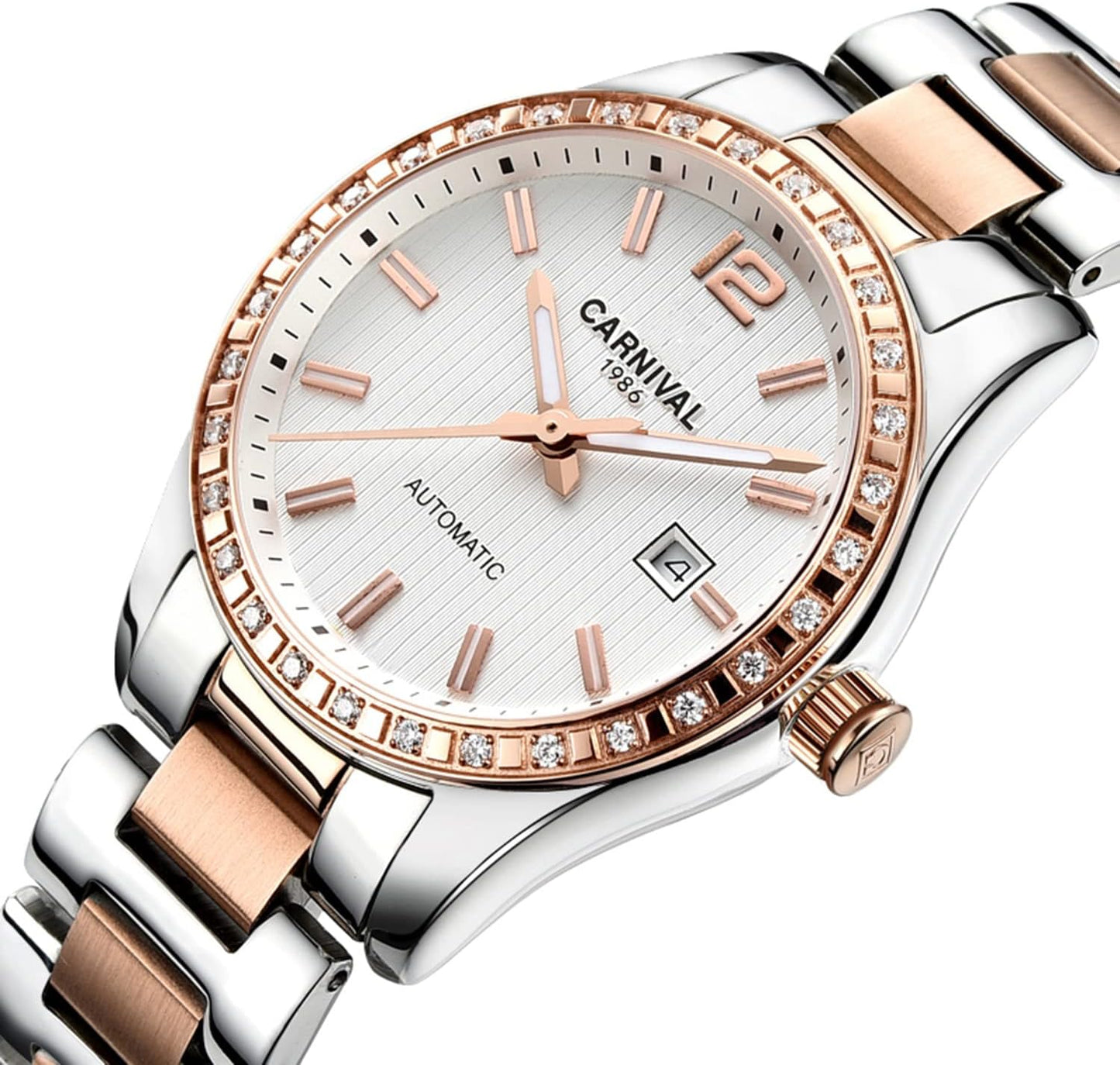 LOREO Women's Automatic Watch Diamond-Accented Dress Watch for Women Self-Winding Mechanical Watch with Sapphire Crystal Stainless Steel Two-Tone Bracelet 33MM Elegant Wrist Watch