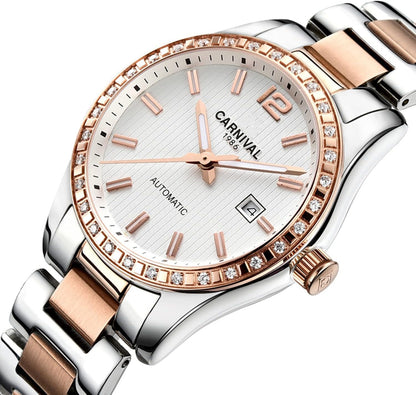 LOREO Women's Automatic Watch Diamond-Accented Dress Watch for Women Self-Winding Mechanical Watch with Sapphire Crystal Stainless Steel Two-Tone Bracelet 33MM Elegant Wrist Watch